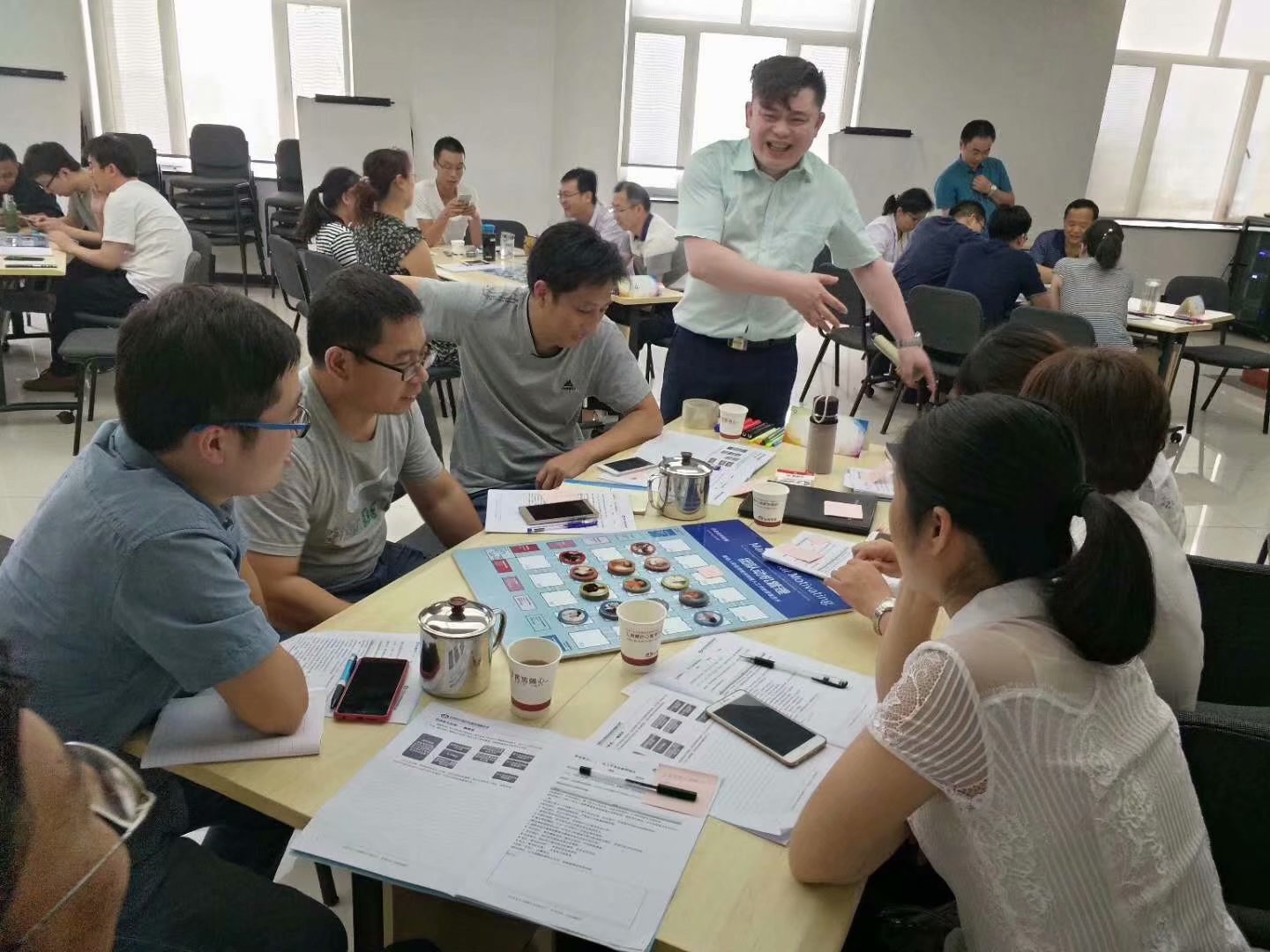 王悦宇老师受邀为河北某上市公司医药集团，讲授《员工满意度与动机管理沙盘》课程